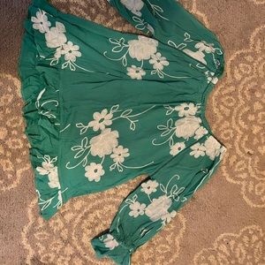 Off the shoulder teal embroidered top